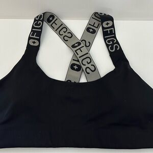 Figs Black Sports Bra with Gray Branded Crossback Straps Sz M New